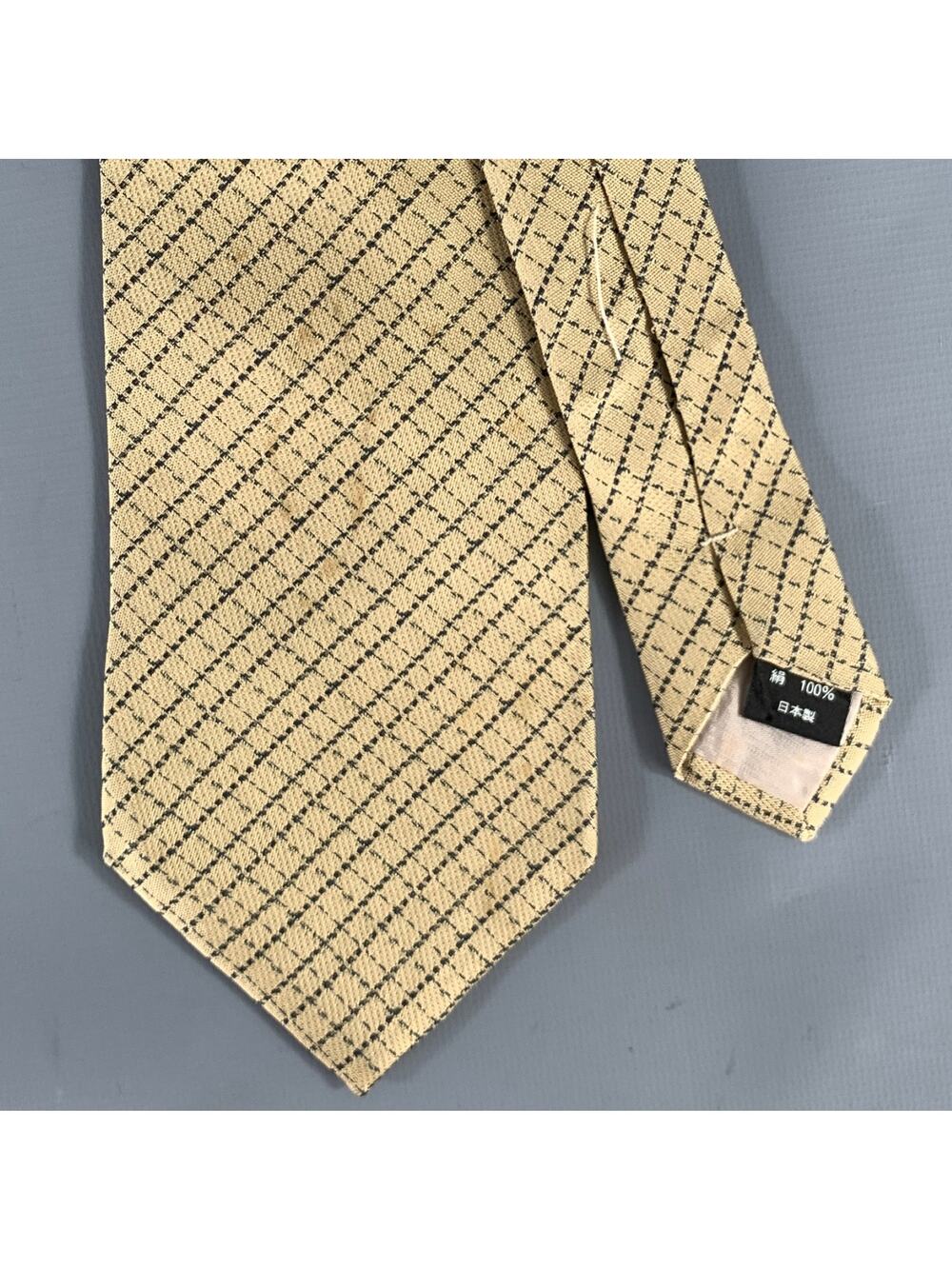 ISSEY MIYAKE Tan Navy Plaid Silk Tie
